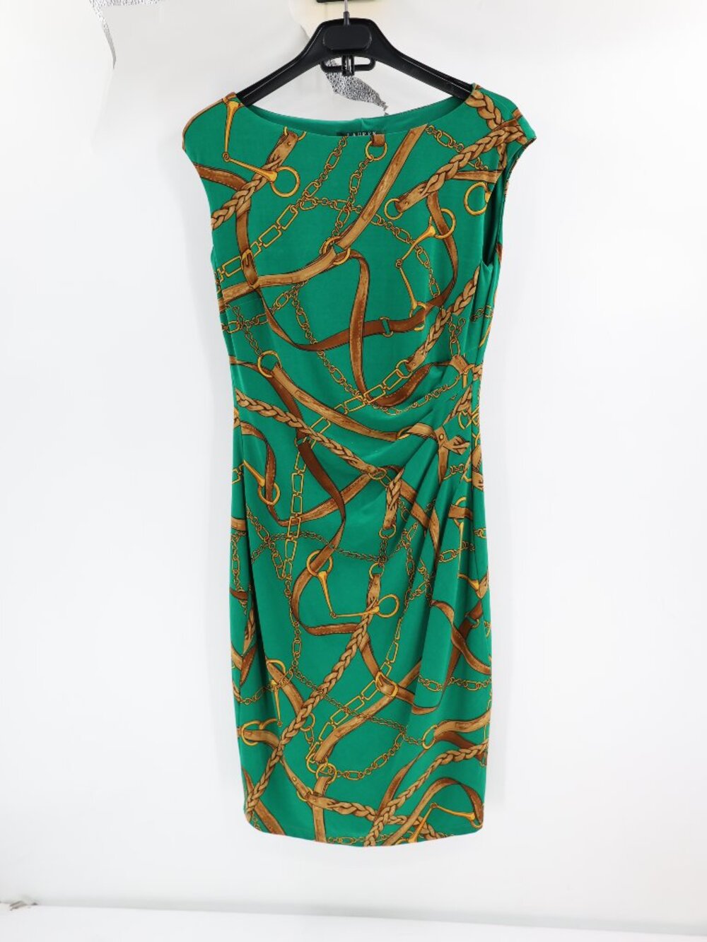 Lauren Ralph Lauren Dress Womens 4 Chain link Print Jersey Sheath Equestrian